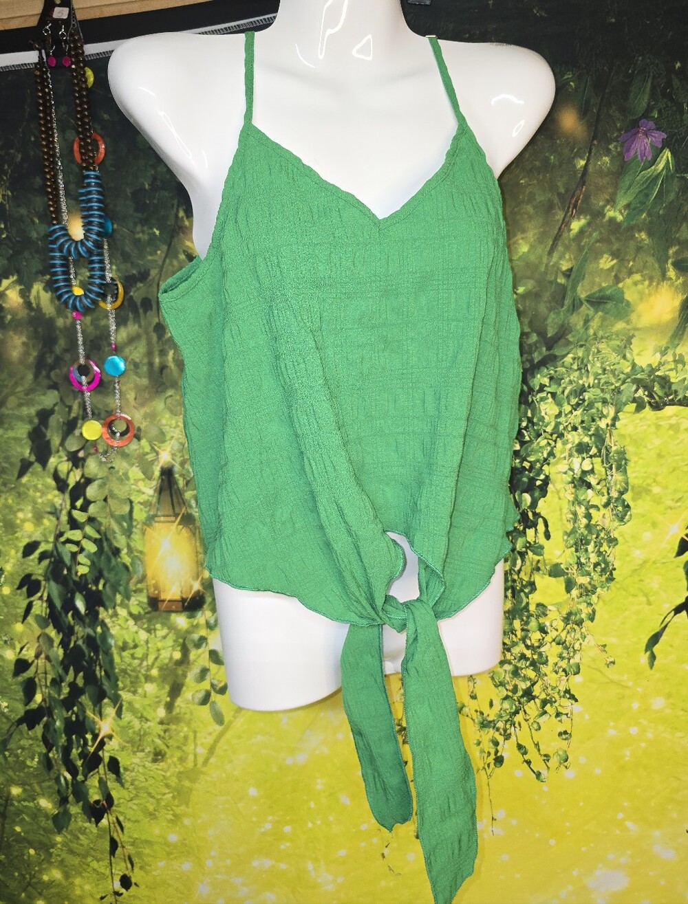 #129 Green Tie-Front Women’s Tank Top